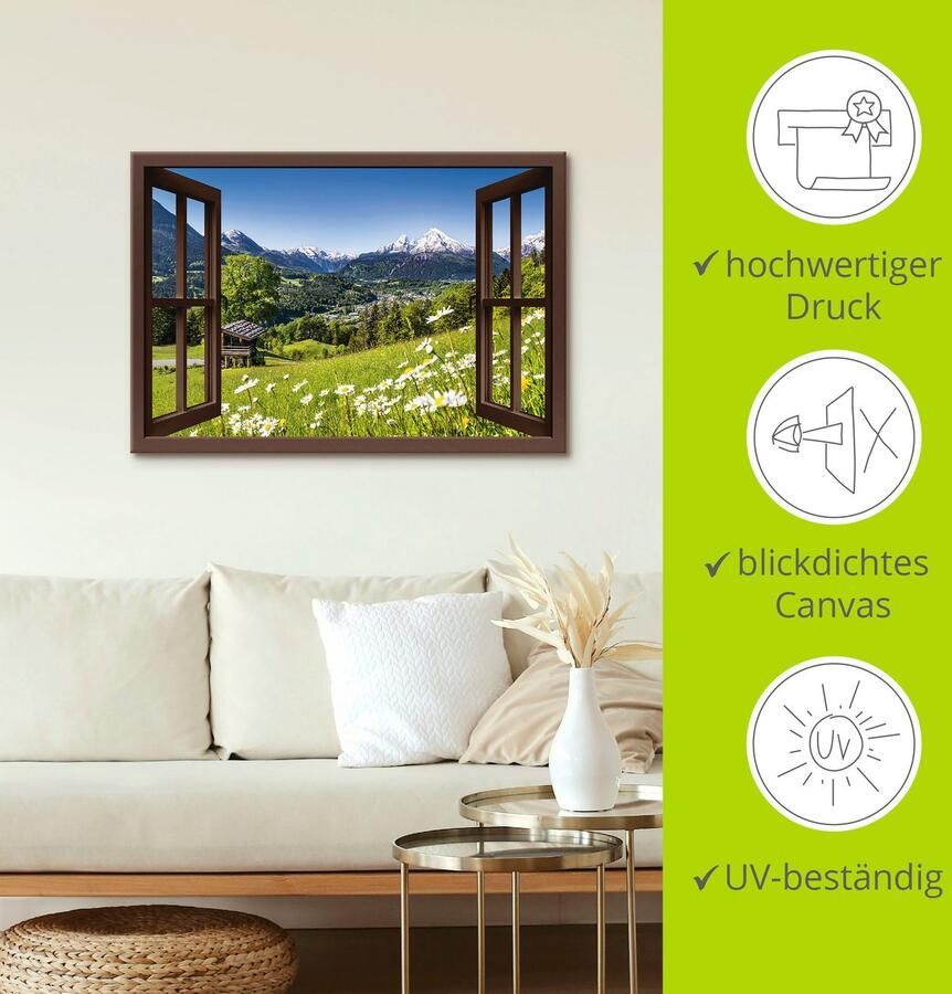 Artland Artprint Blik uit het venster Beierse Alpen als artprint van aluminium artprint voor buiten artprint op linnen poster muursticker - Foto 3