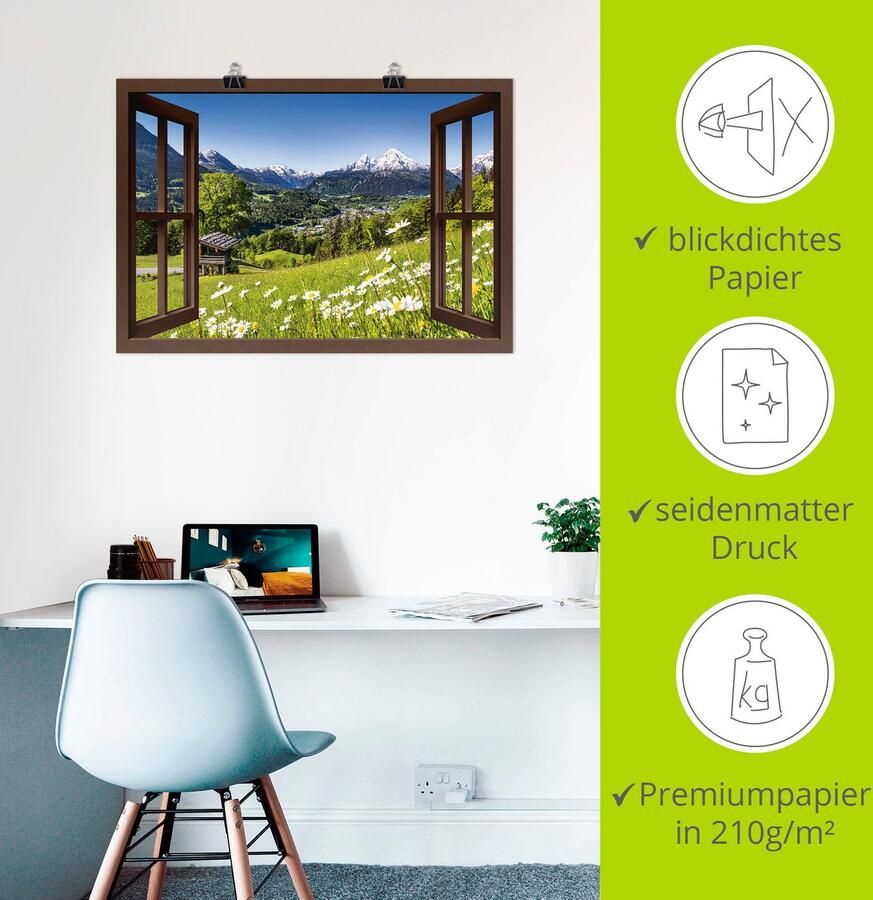 Artland Artprint Blik uit het venster Beierse Alpen als artprint van aluminium artprint voor buiten artprint op linnen poster muursticker - Foto 2