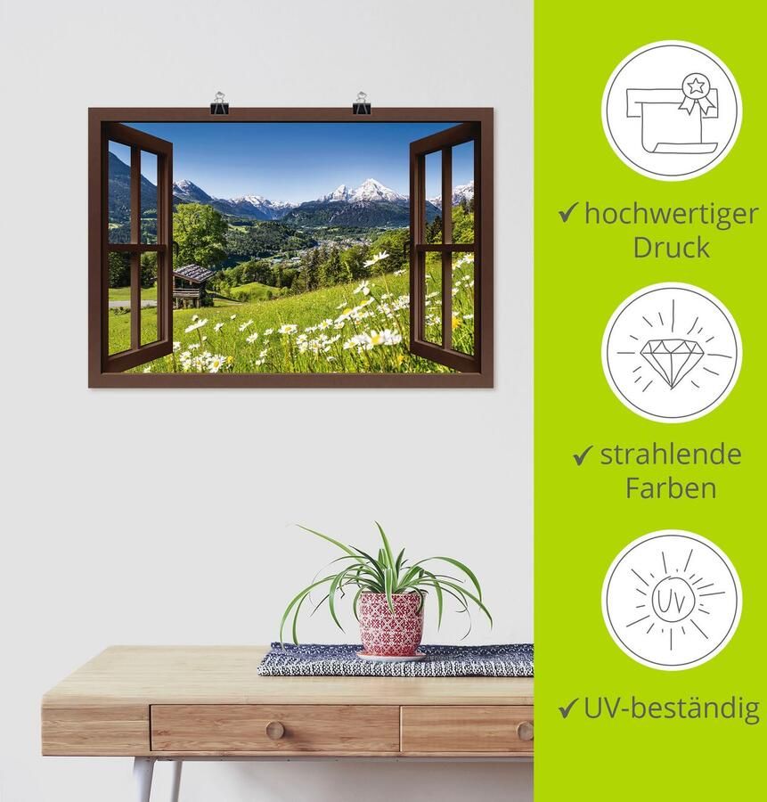 Artland Artprint Blik uit het venster Beierse Alpen als artprint van aluminium artprint voor buiten artprint op linnen poster muursticker - Foto 3