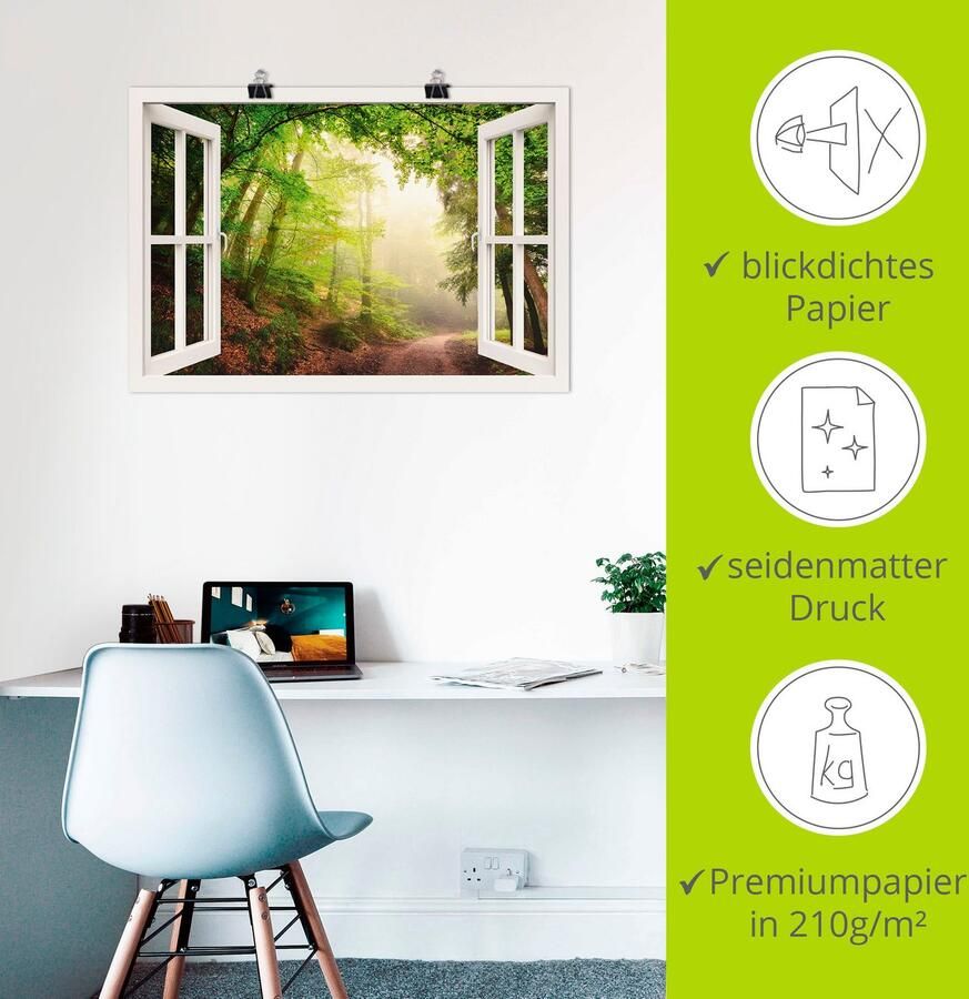 Artland Artprint Blik uit het venster boog door bomen als artprint op linnen poster in verschillende formaten maten - Foto 2