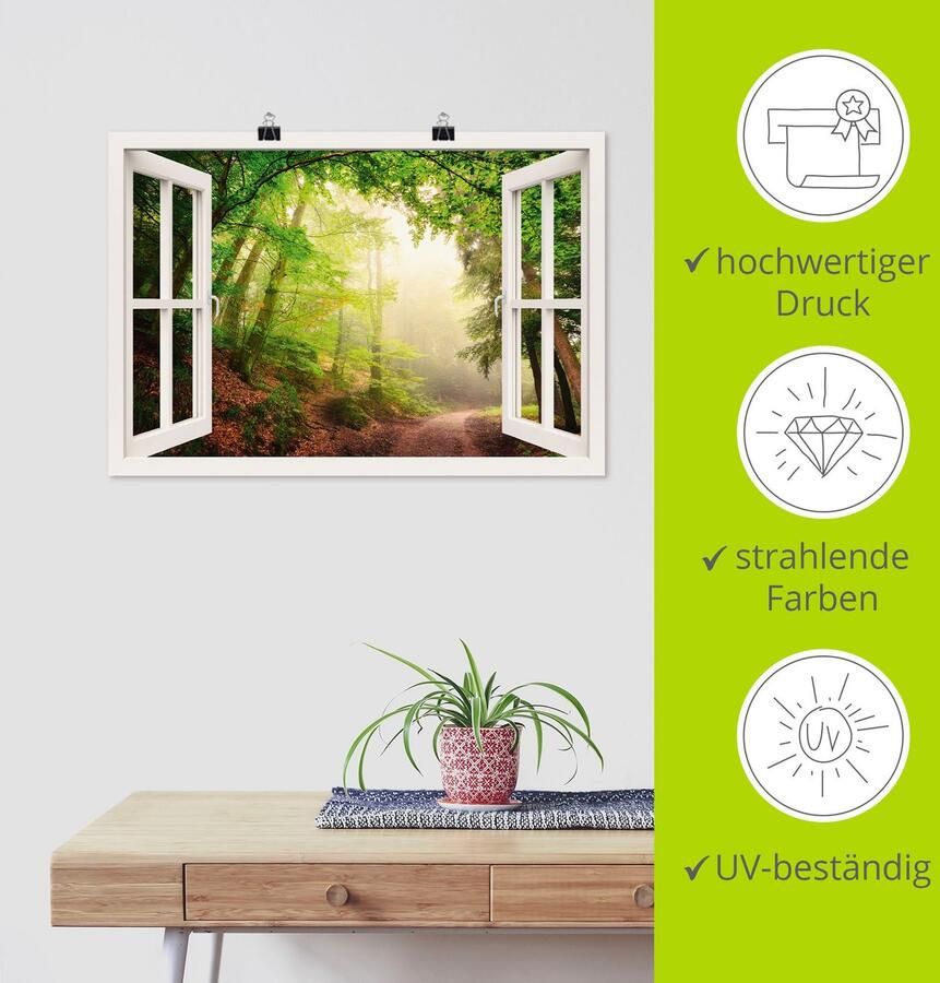 Artland Artprint Blik uit het venster boog door bomen als artprint op linnen poster in verschillende formaten maten - Foto 3