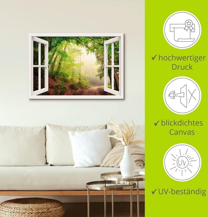 Artland Artprint Blik uit het venster boog door bomen als artprint op linnen poster in verschillende formaten maten - Foto 3