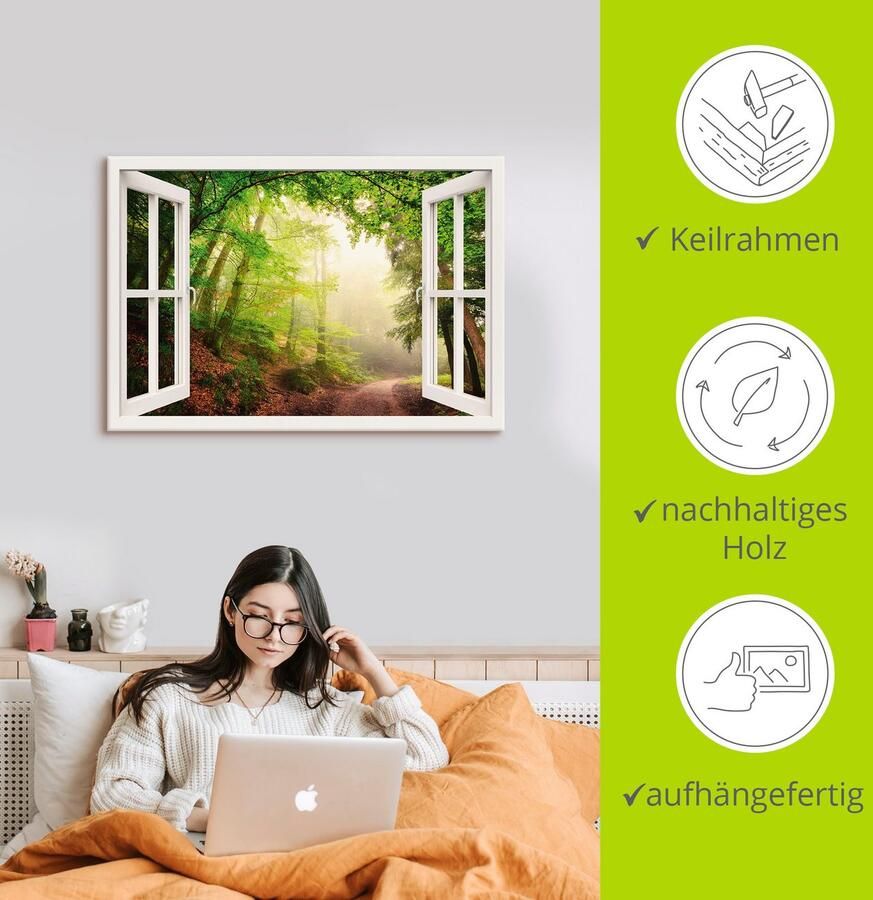 Artland Artprint Blik uit het venster boog door bomen als artprint op linnen poster in verschillende formaten maten - Foto 2