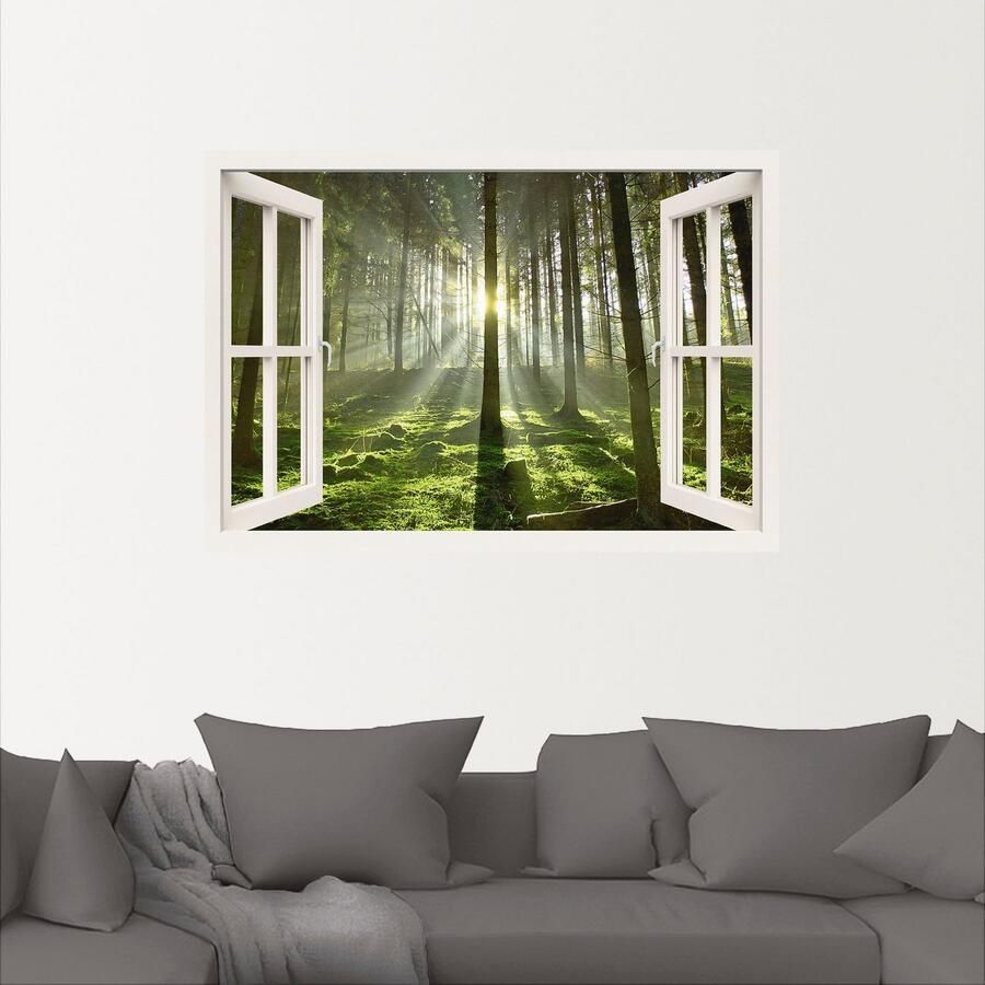 Artland Artprint Blik uit het venster bos in tegenlicht als poster muursticker in verschillende maten - Foto 3