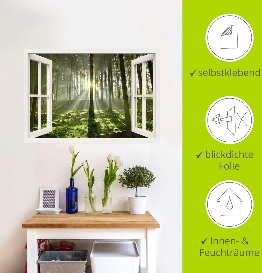 Artland Artprint Blik uit het venster bos in tegenlicht als poster muursticker in verschillende maten - Foto 4