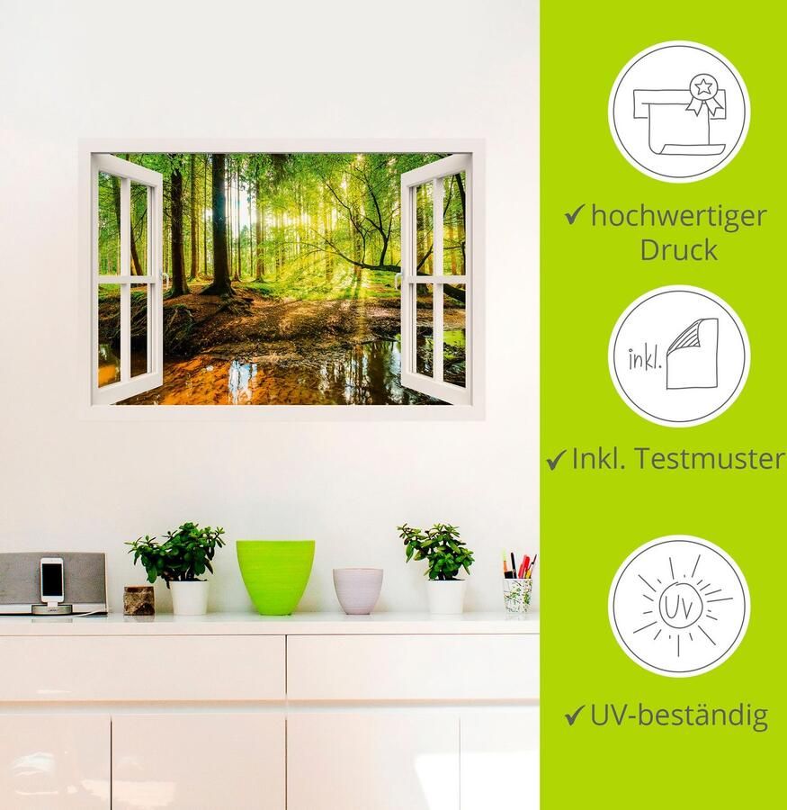 Artland Artprint Blik uit het venster bos met beek als artprint op linnen poster muursticker in verschillende maten - Foto 12