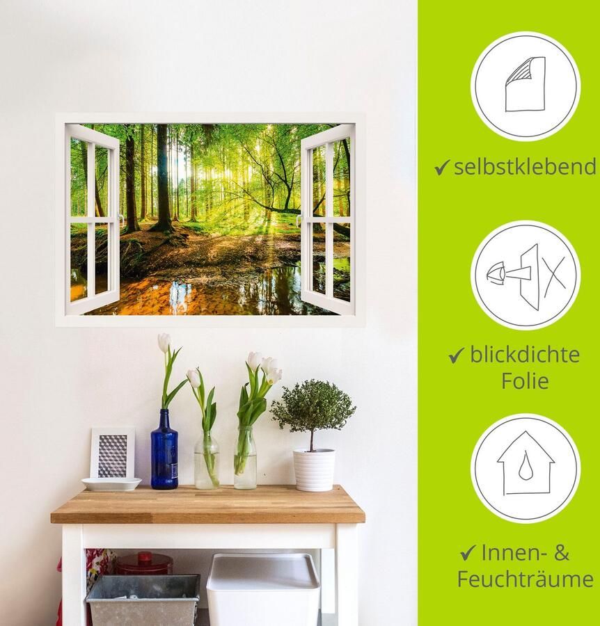 Artland Artprint Blik uit het venster bos met beek als artprint op linnen poster muursticker in verschillende maten - Foto 4