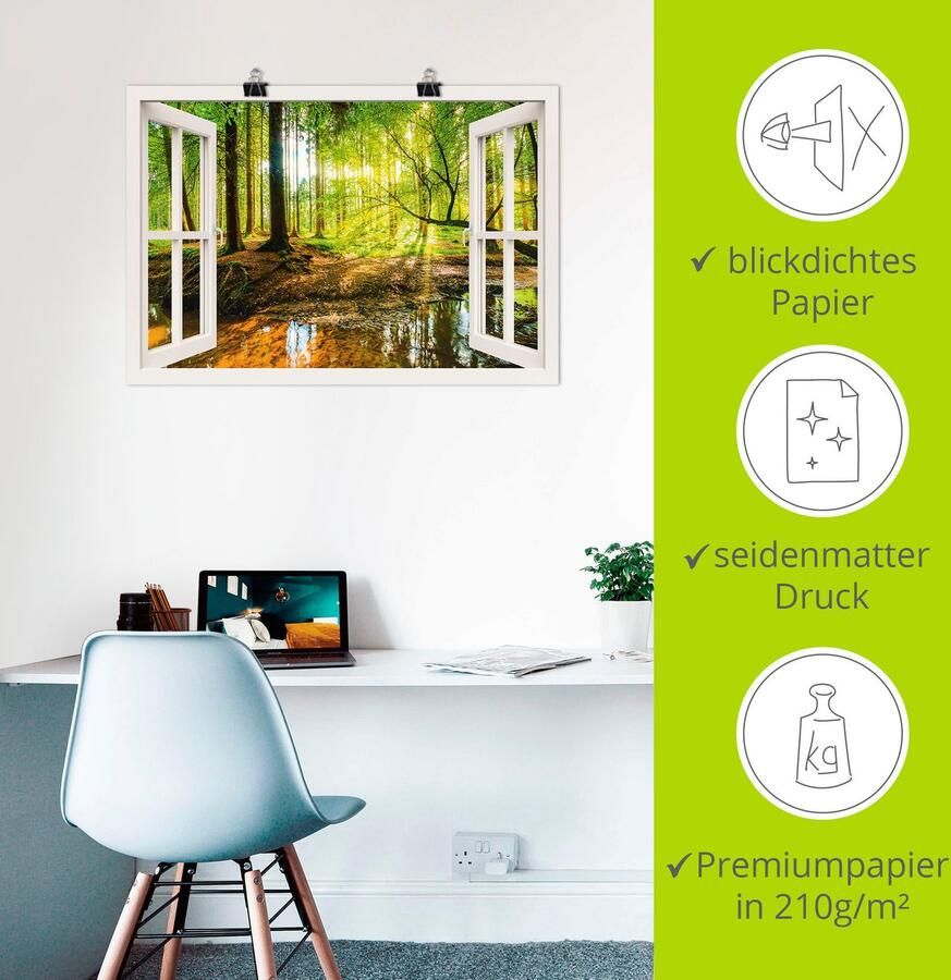 Artland Artprint Blik uit het venster bos met beek als artprint op linnen poster muursticker in verschillende maten - Foto 2