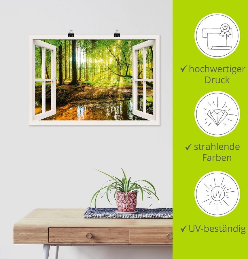 Artland Artprint Blik uit het venster bos met beek als artprint op linnen poster muursticker in verschillende maten - Foto 6