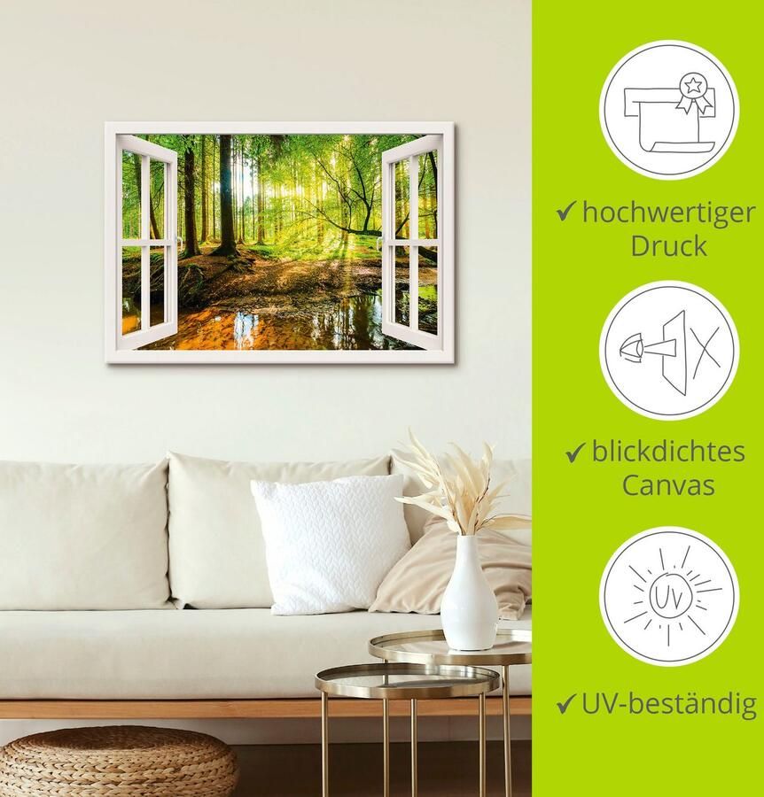 Artland Artprint Blik uit het venster bos met beek als artprint op linnen poster muursticker in verschillende maten - Foto 5