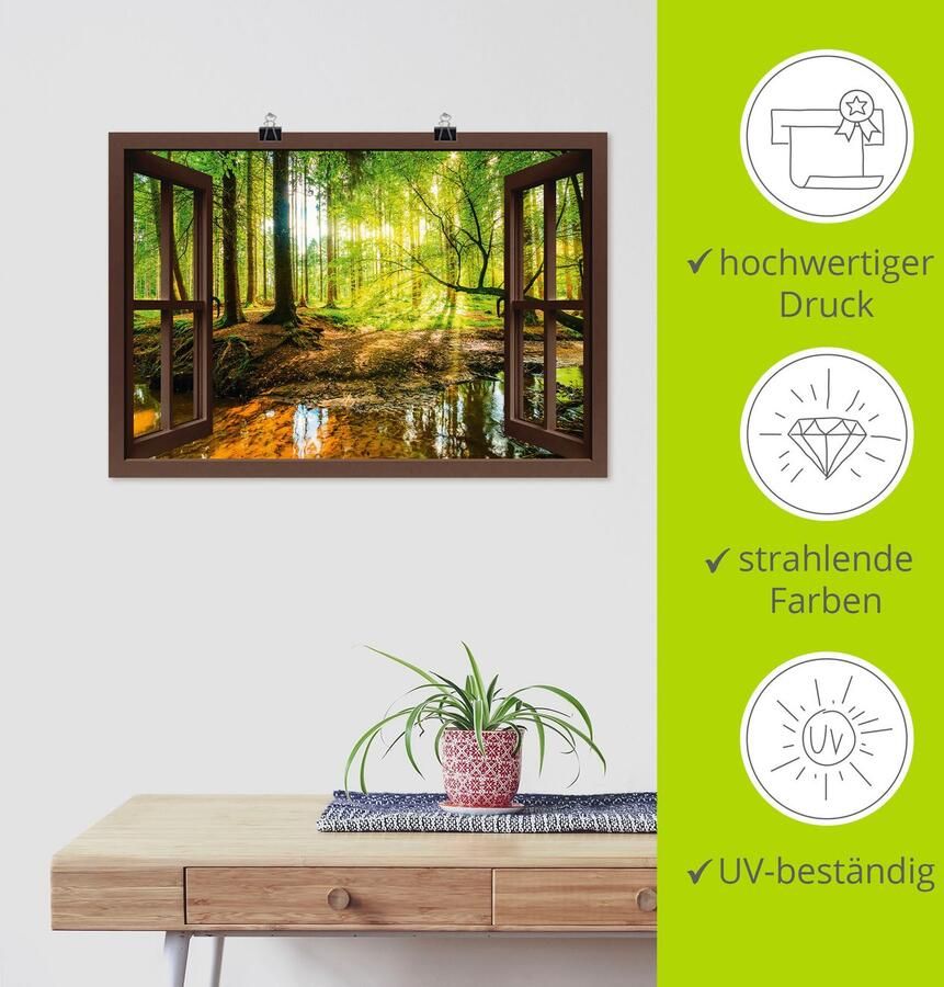 Artland Artprint Blik uit het venster bos met beek als artprint op linnen poster muursticker in verschillende maten - Foto 5