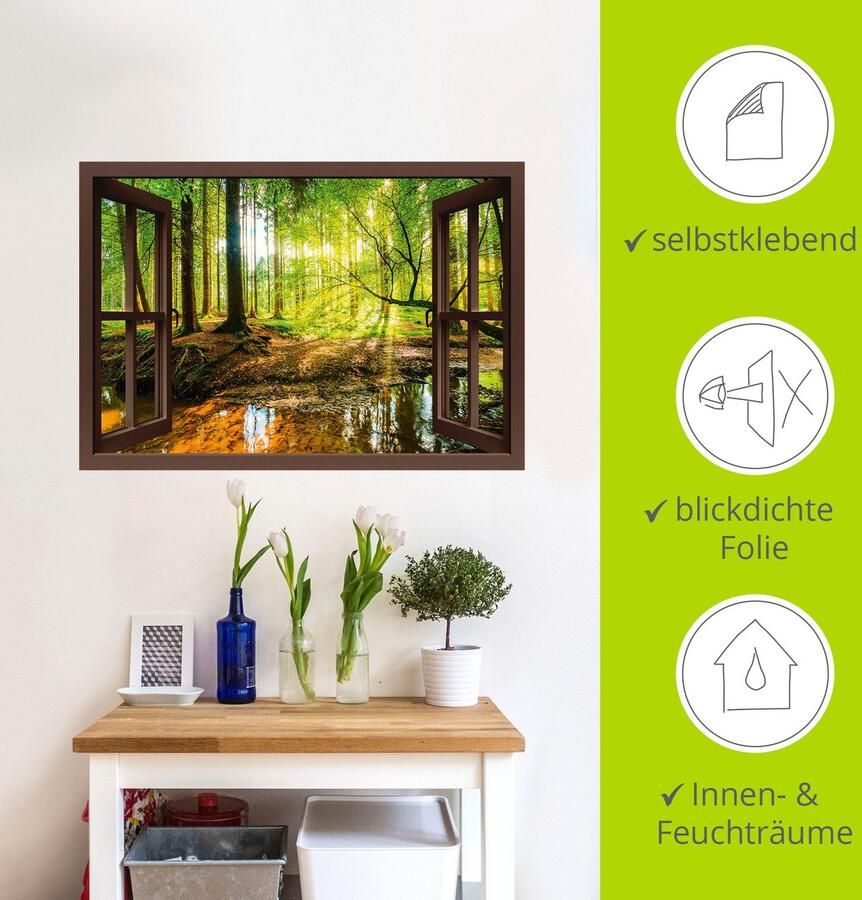 Artland Artprint Blik uit het venster bos met beek als artprint op linnen poster muursticker in verschillende maten - Foto 4