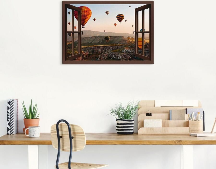 Artland Artprint op linnen Blik uit het venster Cappadocië ballonvaart - Foto 6