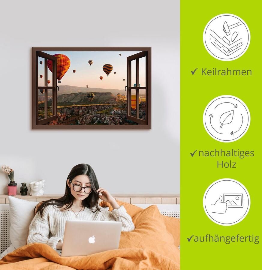 Artland Artprint Blik uit het venster Cappadocië ballonvaart als artprint op linnen poster muursticker in verschillende maten - Foto 2