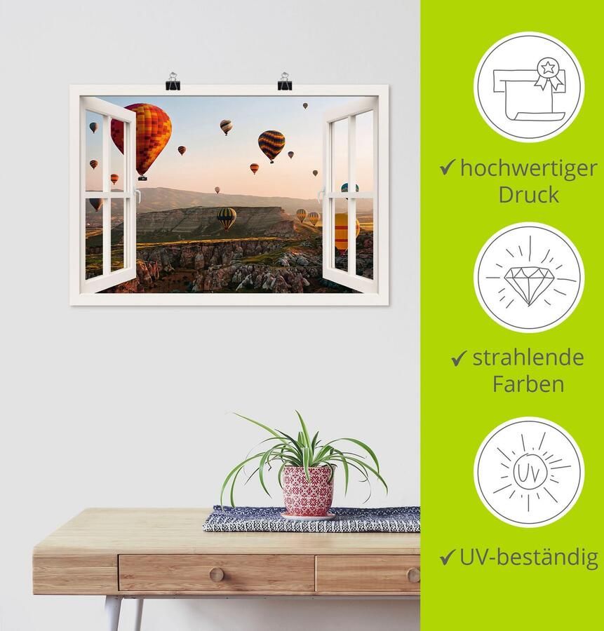 Artland Artprint Blik uit het venster Cappadocië ballonvaart als poster muursticker in verschillende maten - Foto 3