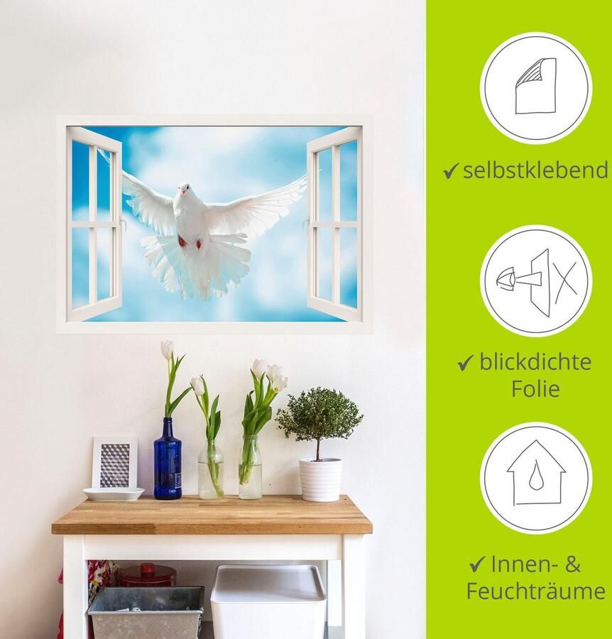 Artland Artprint Blik uit het venster duif voor de zon als artprint op linnen muursticker in verschillende maten - Foto 5