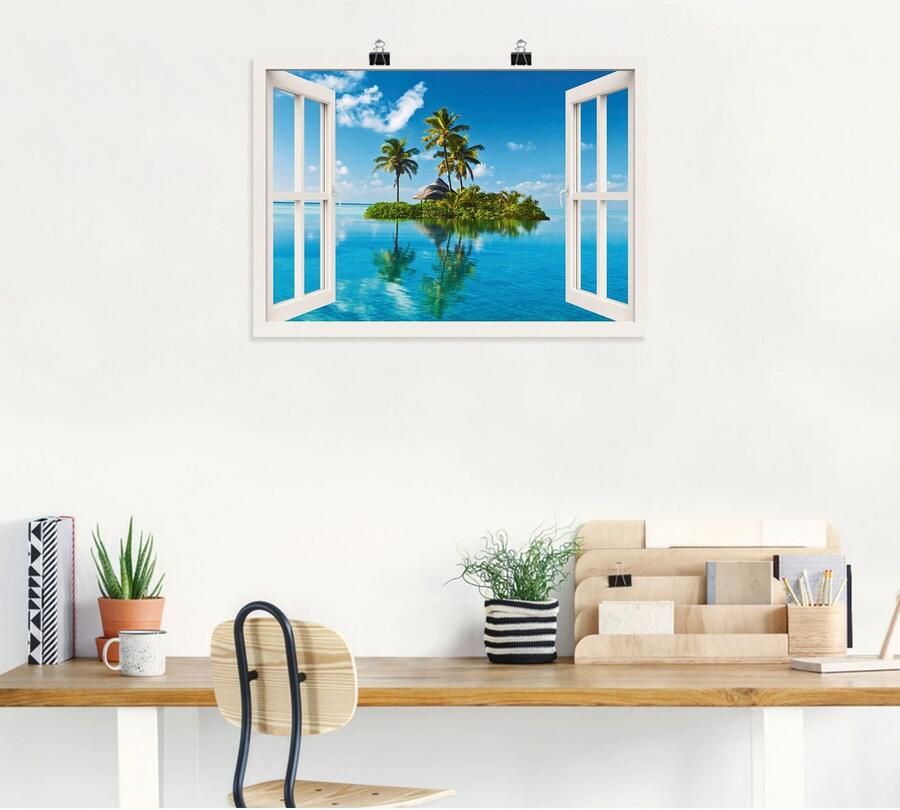 Artland Artprint Blik uit het venster eiland palmen zee als artprint op linnen poster muursticker in verschillende maten - Foto 6