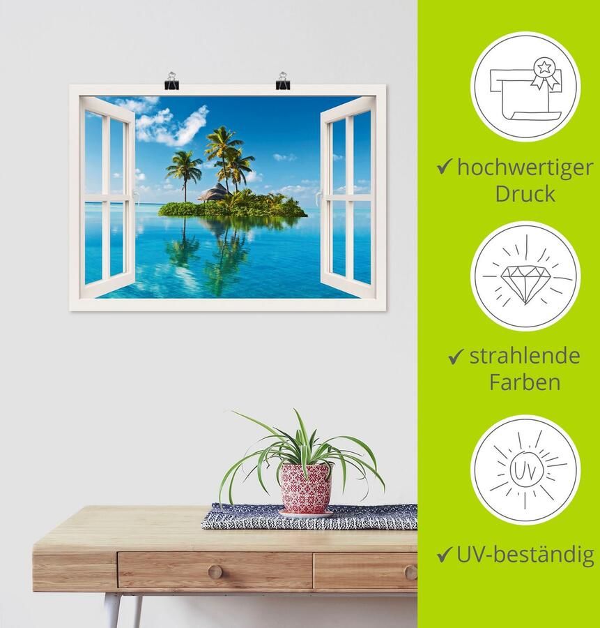 Artland Artprint Blik uit het venster eiland palmen zee als artprint op linnen poster muursticker in verschillende maten - Foto 5