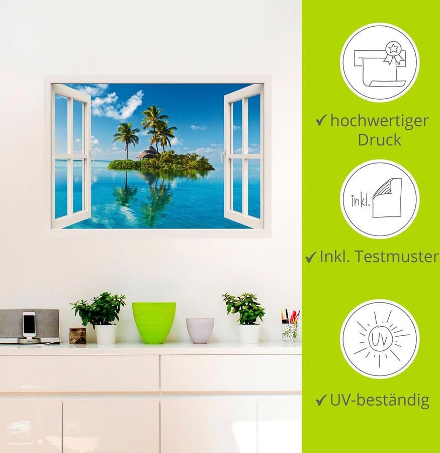 Artland Artprint Blik uit het venster eiland palmen zee als artprint op linnen poster muursticker in verschillende maten - Foto 3