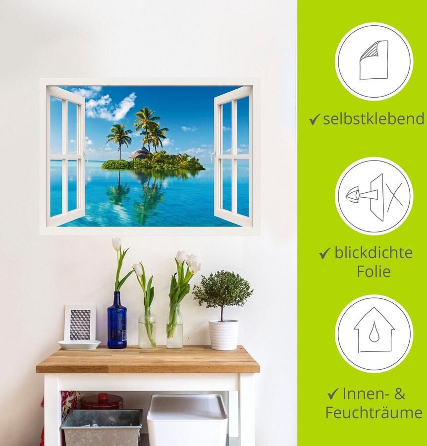 Artland Artprint Blik uit het venster eiland palmen zee als artprint op linnen poster muursticker in verschillende maten - Foto 4