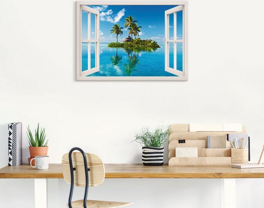 Artland Artprint Blik uit het venster eiland palmen zee als artprint op linnen poster muursticker in verschillende maten - Foto 5