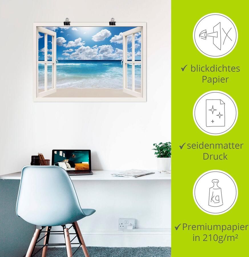 Artland Artprint Blik uit het venster Geweldig strandlandschap als artprint op linnen poster muursticker in verschillende maten - Foto 3