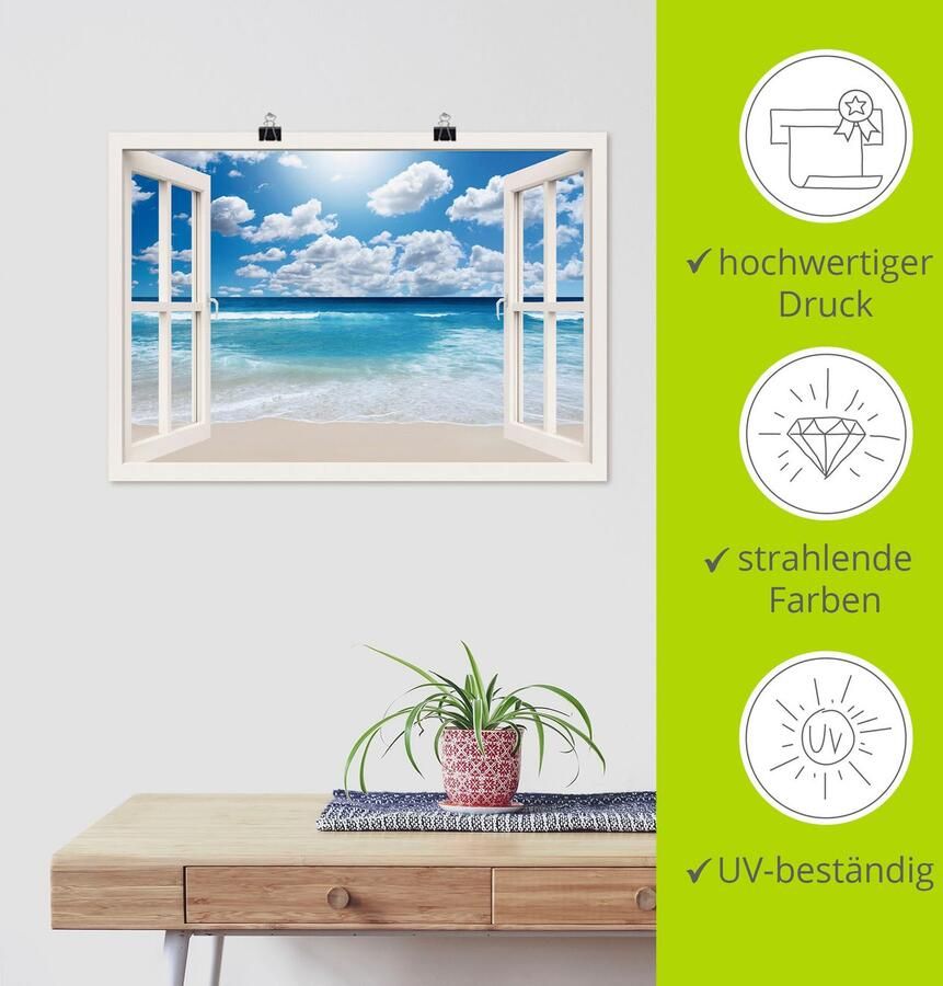 Artland Artprint Blik uit het venster Geweldig strandlandschap als artprint op linnen poster muursticker in verschillende maten - Foto 4