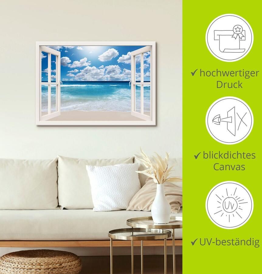 Artland Artprint Blik uit het venster Geweldig strandlandschap als artprint op linnen poster muursticker in verschillende maten - Foto 3