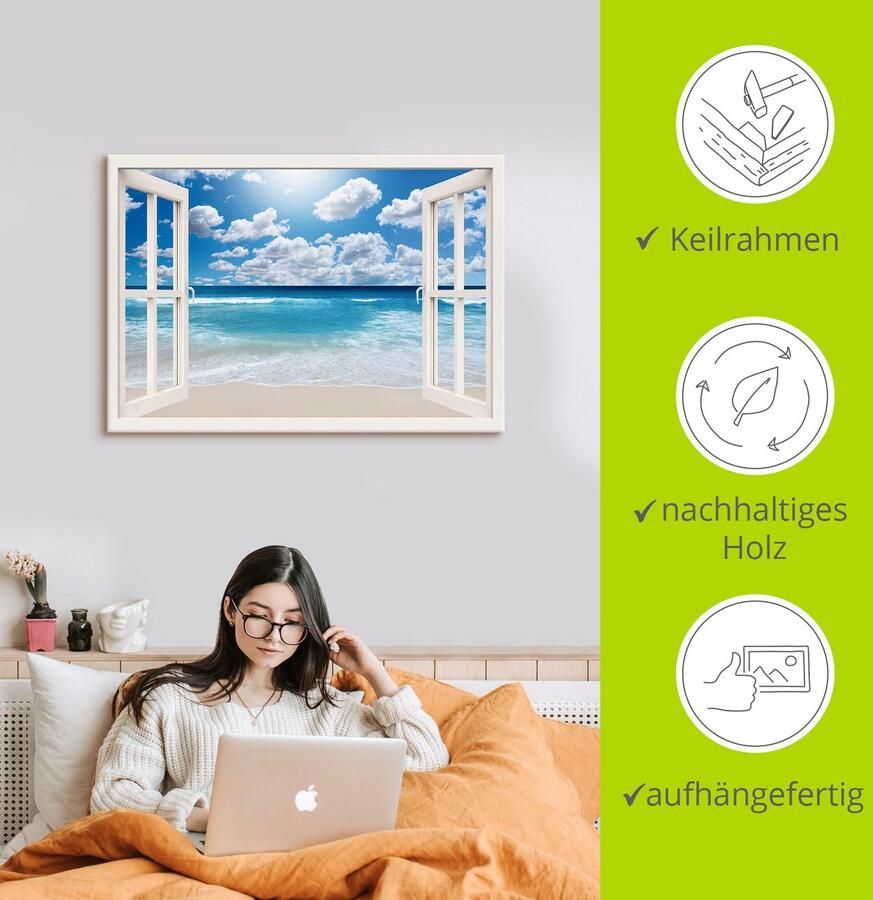 Artland Artprint Blik uit het venster Geweldig strandlandschap als artprint op linnen poster muursticker in verschillende maten - Foto 2