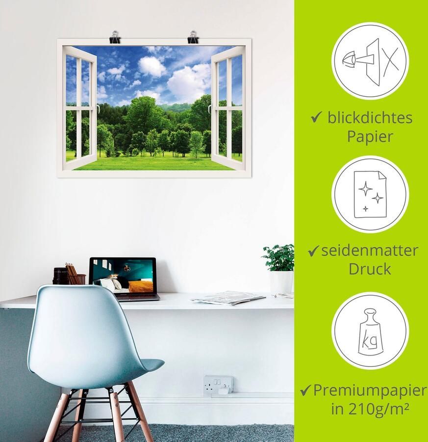 Artland Artprint Blik uit het venster groen bos als poster muursticker in verschillende maten - Foto 4