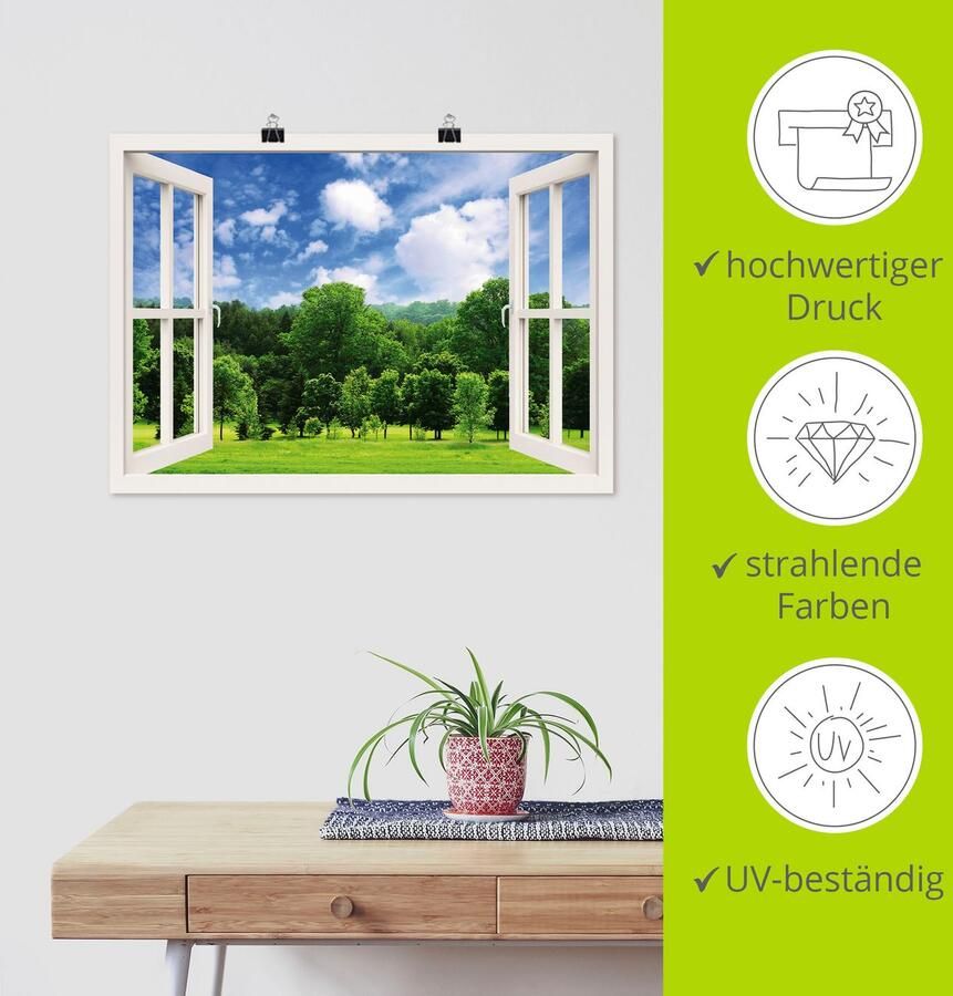 Artland Artprint Blik uit het venster groen bos als poster muursticker in verschillende maten - Foto 5