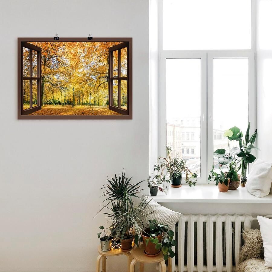 Artland Artprint Blik uit het venster herfstbos panorama als artprint op linnen poster muursticker in verschillende maten - Foto 2