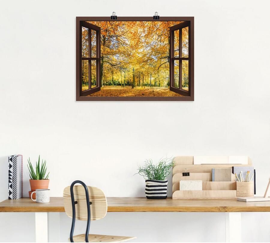 Artland Artprint Blik uit het venster herfstbos panorama als artprint op linnen poster muursticker in verschillende maten - Foto 5