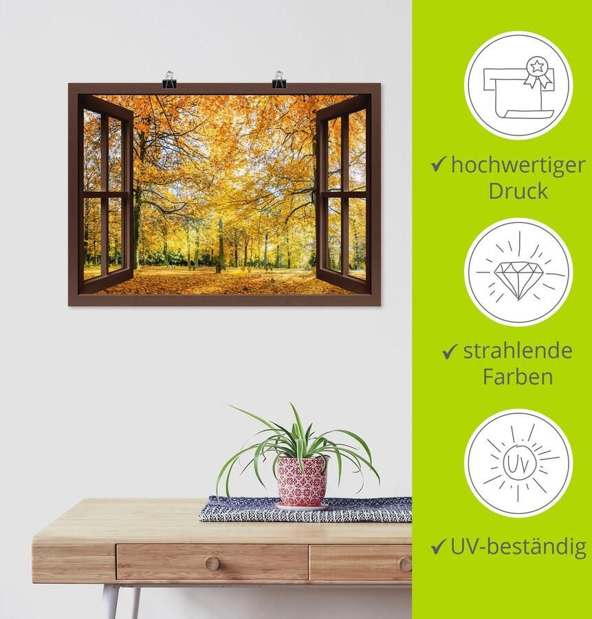 Artland Artprint Blik uit het venster herfstbos panorama als artprint op linnen poster muursticker in verschillende maten - Foto 3