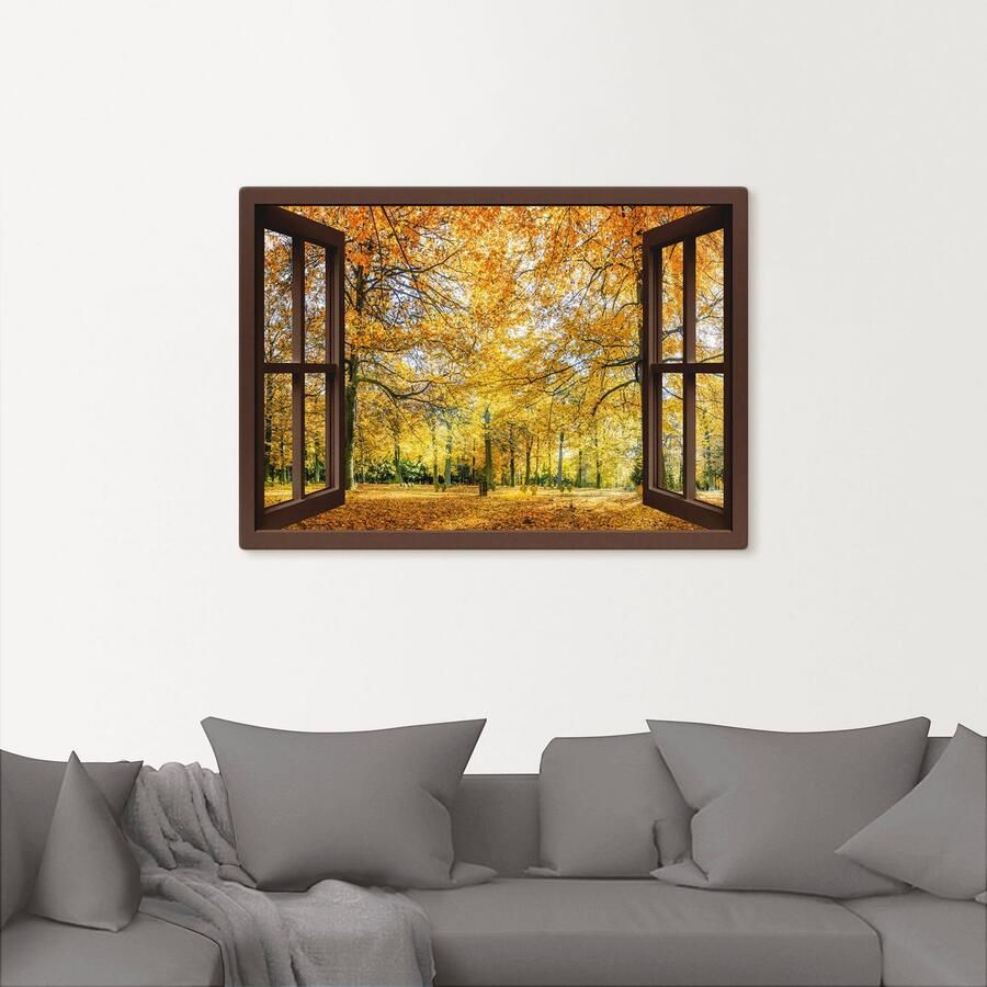 Artland Artprint Blik uit het venster herfstbos panorama als artprint op linnen poster muursticker in verschillende maten - Foto 2