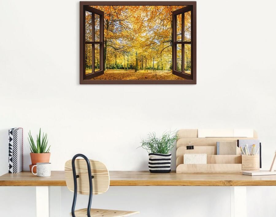 Artland Artprint Blik uit het venster herfstbos panorama als artprint op linnen poster muursticker in verschillende maten - Foto 6