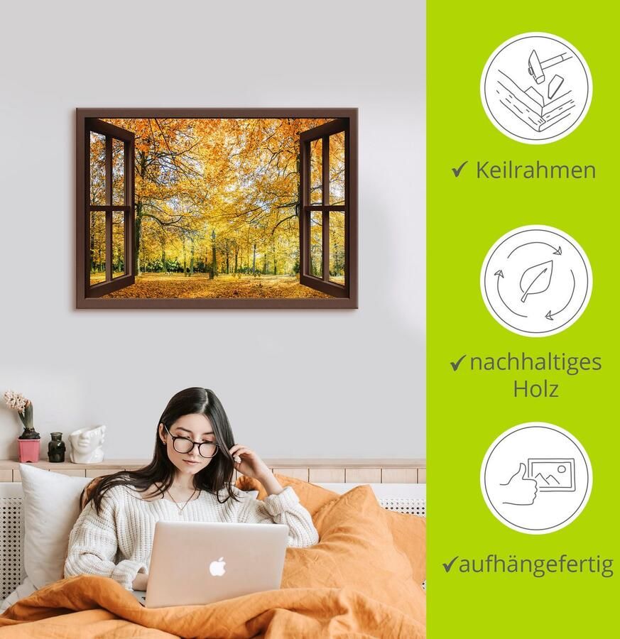 Artland Artprint Blik uit het venster herfstbos panorama als artprint op linnen poster muursticker in verschillende maten - Foto 3