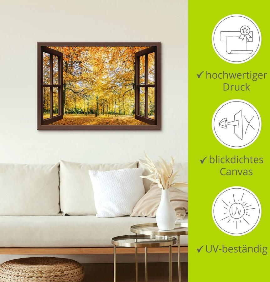 Artland Artprint Blik uit het venster herfstbos panorama als artprint op linnen poster muursticker in verschillende maten - Foto 4