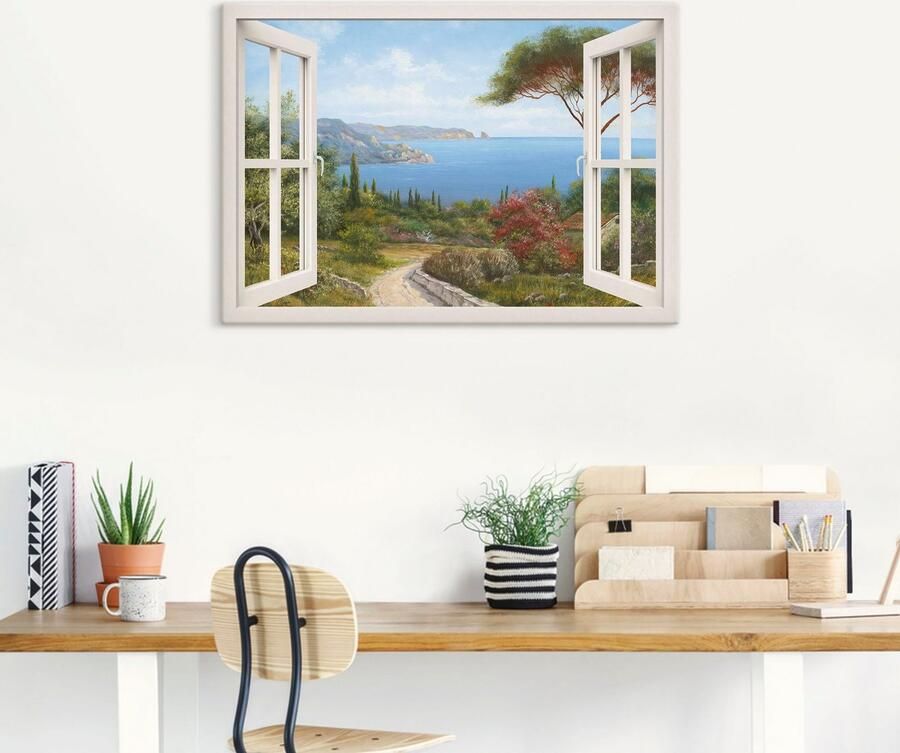 Artland Artprint Blik uit het venster huis aan zee I als artprint op linnen poster muursticker in verschillende maten - Foto 4