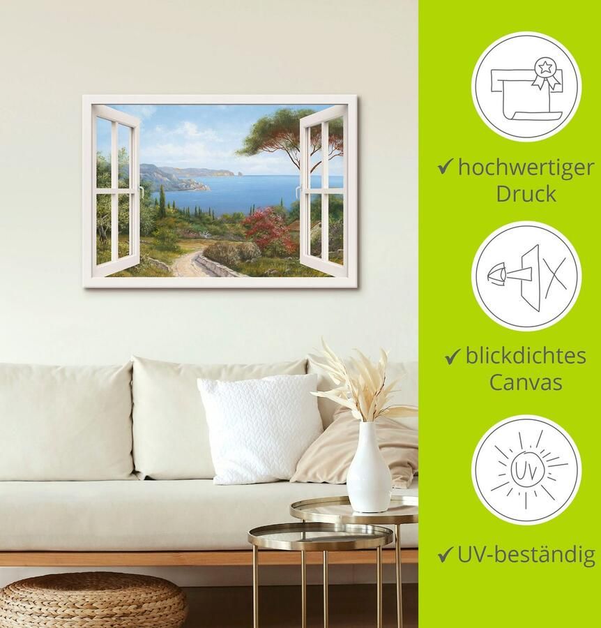 Artland Artprint Blik uit het venster huis aan zee I als artprint op linnen poster muursticker in verschillende maten - Foto 3