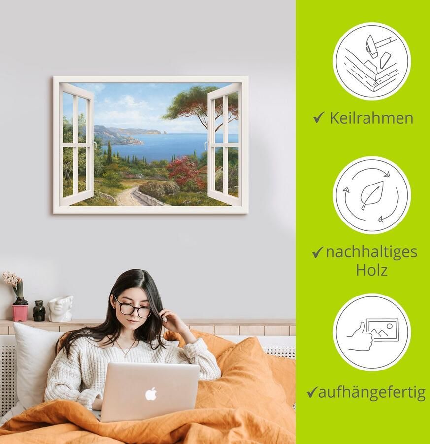 Artland Artprint Blik uit het venster huis aan zee I als artprint op linnen poster muursticker in verschillende maten - Foto 2