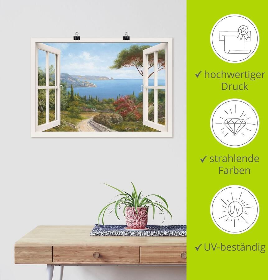 Artland Artprint Blik uit het venster huis aan zee I als artprint op linnen poster muursticker in verschillende maten - Foto 5