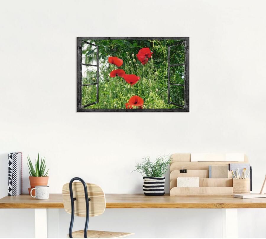 Artland Artprint Blik uit het venster klaproos als artprint van aluminium artprint voor buiten artprint op linnen in verschillende maten - Foto 4