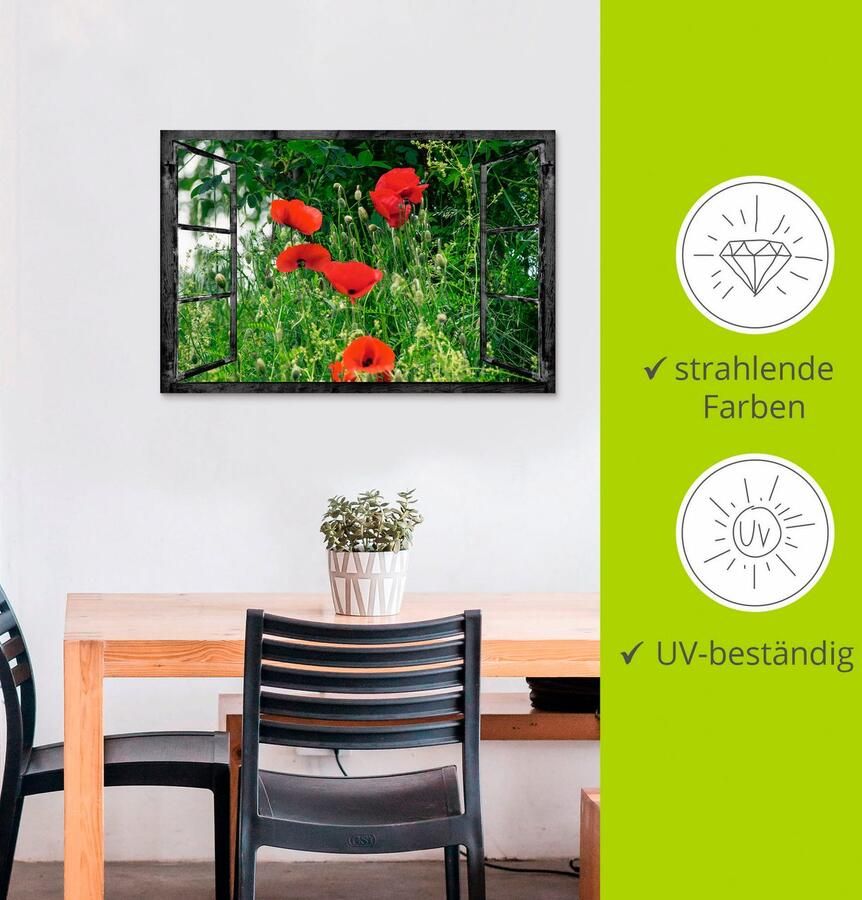 Artland Artprint Blik uit het venster klaproos als artprint van aluminium artprint voor buiten artprint op linnen in verschillende maten - Foto 2