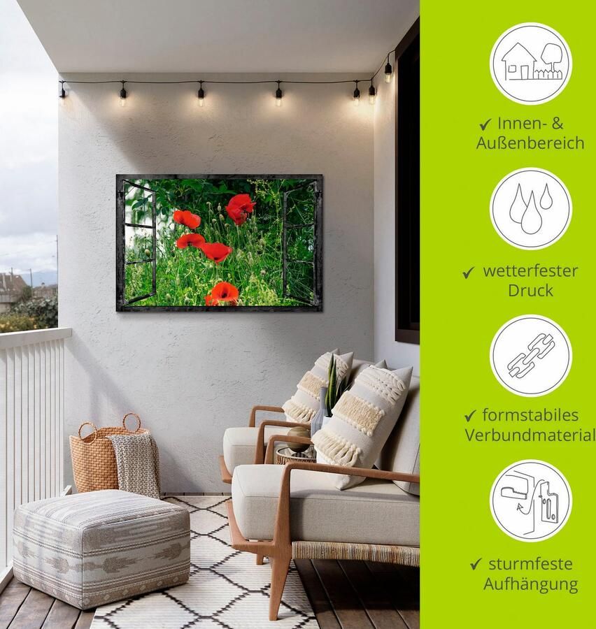 Artland Artprint Blik uit het venster klaproos als artprint van aluminium artprint voor buiten artprint op linnen in verschillende maten - Foto 3