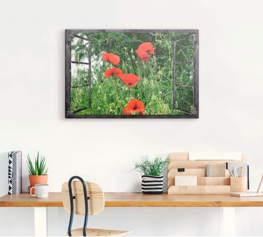 Artland Artprint Blik uit het venster klaproos als artprint van aluminium artprint voor buiten artprint op linnen in verschillende maten - Foto 3