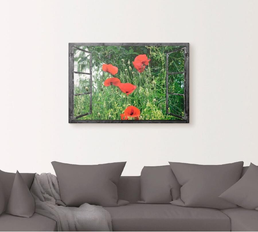 Artland Artprint Blik uit het venster klaproos als artprint van aluminium artprint voor buiten artprint op linnen in verschillende maten - Foto 4