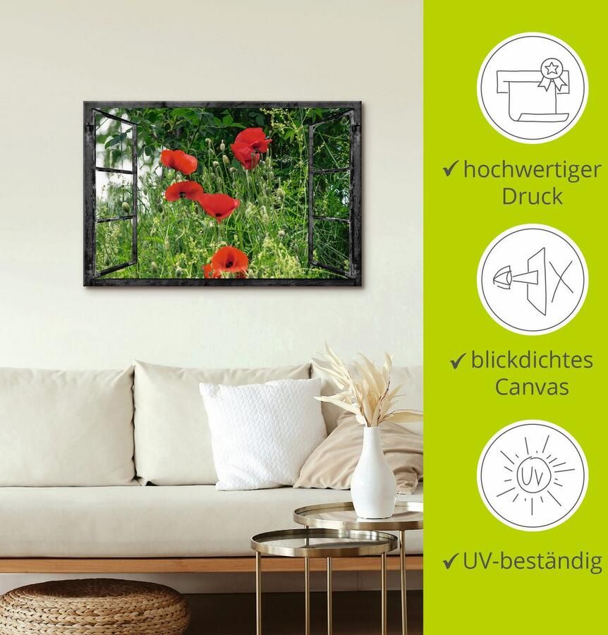 Artland Artprint Blik uit het venster klaproos als artprint van aluminium artprint voor buiten artprint op linnen in verschillende maten - Foto 2