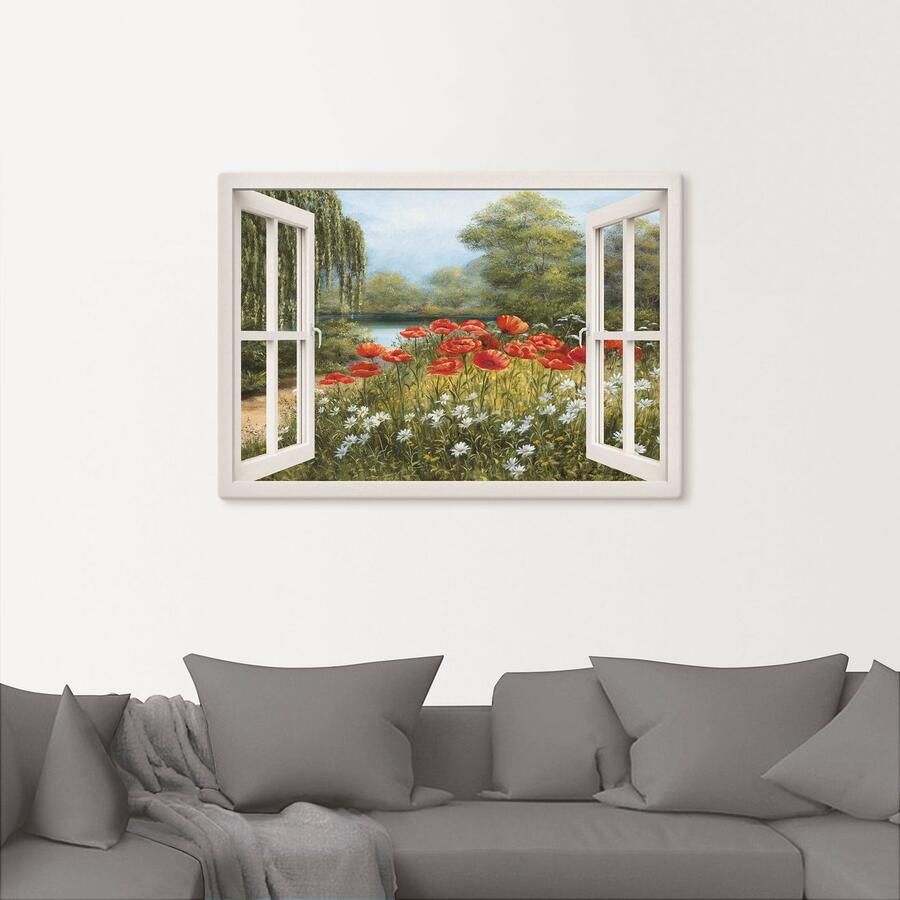 Artland Artprint Blik uit het venster klaproosweide als artprint op linnen poster in verschillende formaten maten - Foto 2
