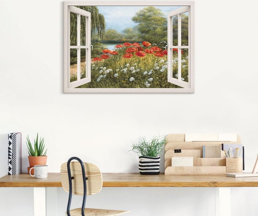 Artland Artprint Blik uit het venster klaproosweide als artprint op linnen poster in verschillende formaten maten - Foto 5